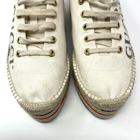 Gucci Lilibeth GG Web Logo Canvas Lace Up Espadrille Platform Sneaker Cream EU40 - Picture 5 of 14